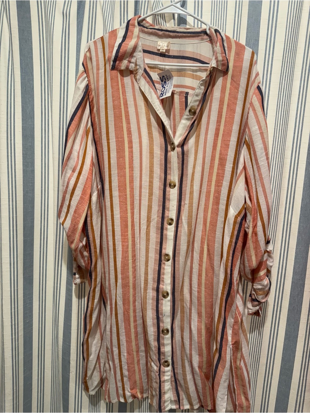Women's Casual Striped Button-Up Shirt Dress - Rust Multi